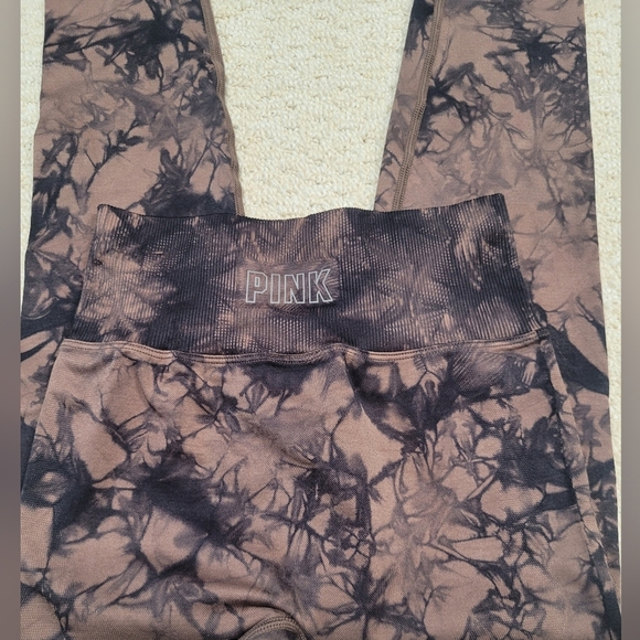 PINK ACTIVE Leggings Tie Dye Ribbed Waist Inner Back Waist Pocket Excellent cond - Picture 2 of 3